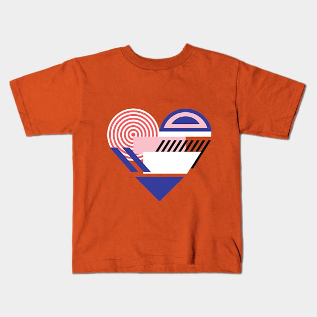 Colorful and Geometric Heart Kids T-Shirt by Wild Green Leaves